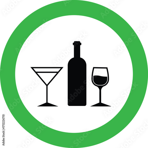 Art of alcohol allowed sign with bottle and glasses