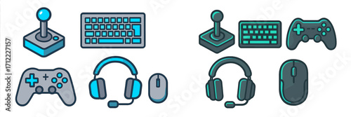 Comprehensive set of modern digital gaming and computer peripheral accessories for entertainment and work