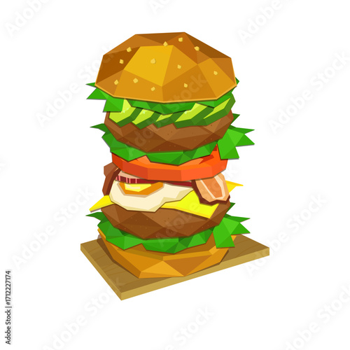 3D geometric layered burger design elements illustration