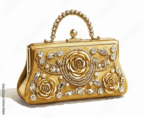 Gilded Gleam golden clutch purse isolated watercolor vector illustration svg
