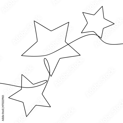 Continuous line drawing of stars. Minimalist black linear sketch isolated on white background. Hand drawn vector illustration.