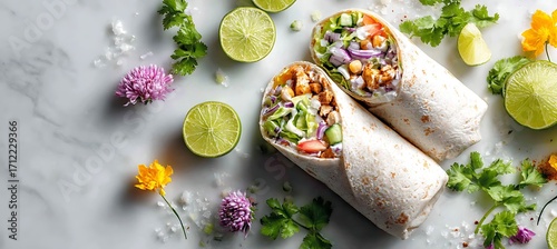 Delicious chicken wrap recipe with fresh vegetables and lime for a healthy and tasty lunch or dinner
