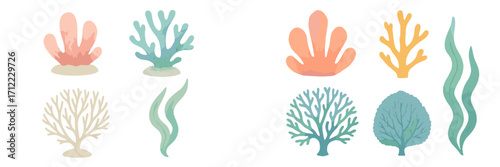 Colorful underwater ocean flora featuring diverse coral and aquatic plants in a natural marine environment