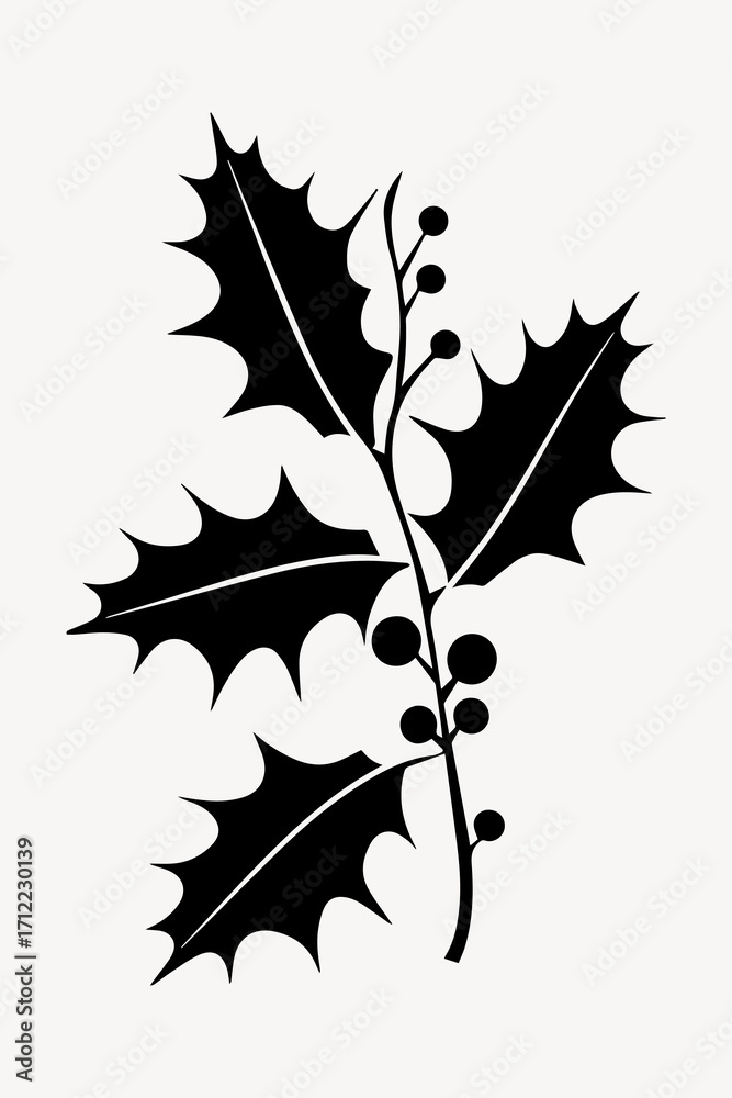 Naklejka premium Stylized holly leaves silhouette illustration.