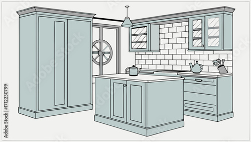 Kitchen design illustration cabinetry island light fixture home decor interior design blueprint plan sketch drawing modern kitchen classic kitchen kitchen remodel home renovation ho.