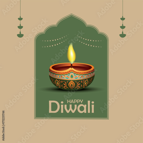 Happy Diwali festival of lights, holiday Background, Diwali celebration greeting card, creative vector illustration design in minimal tones.