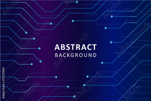 Modern abstract technology background with digital circuit lines and glowing connection dots in blue and purple gradient.