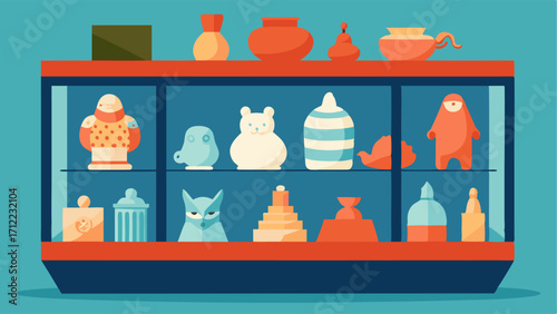 A display case holding a variety of delicate ceramic figurines from various countries