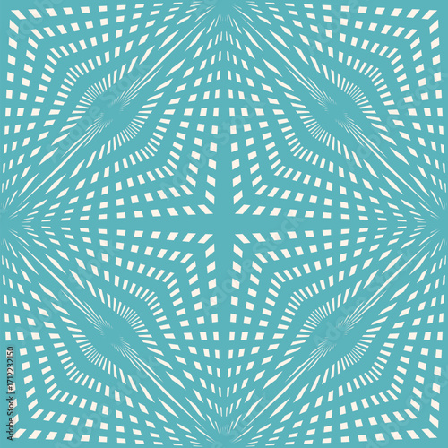 Wallpaper Mural Abstract geometric seamless pattern with concentric stripes, intersecting lines, rays, grid, lattice. Simple vector background in turquoise color. Optical art texture. Repeat design for print, cover Torontodigital.ca