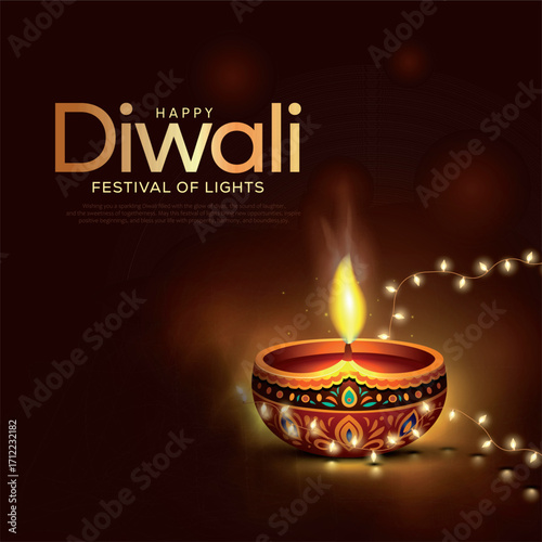 Happy Diwali festival of lights, holiday Background, Diwali celebration greeting card, creative vector illustration design.