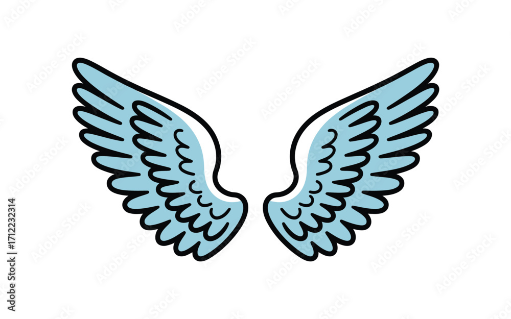 Obraz premium Pair of stylized light blue angel wings with white outlines and shading