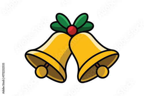 Festive christmas bells with holly and berry decoration