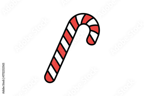 Hand drawn candy cane with red and white stripes