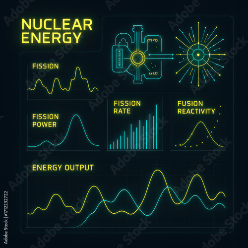 Nuclear Energy Visual: A sophisticated graphic elucidates the intricate science of nuclear energy, featuring diagrams of fission, fusion, and energy output.