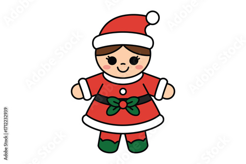 Cute cartoon girl wearing a festive santa claus outfit for christmas celebrations