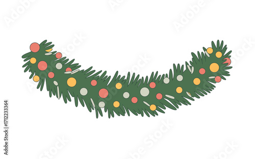 Festive christmas garland with colorful lights and pine needles