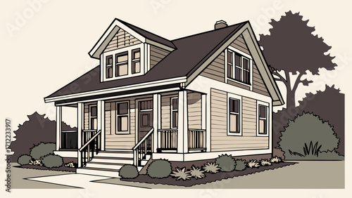 Suburban House Illustration Home Exterior Design Residential Building Family House Drawing Cottage Style Architectural Sketch House Plan Real Estate Image Home Sweet Home Property Illust.