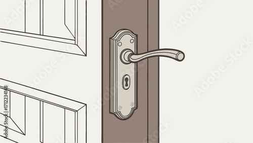 Close-up of an elegant door handle on a wooden door interior design element.