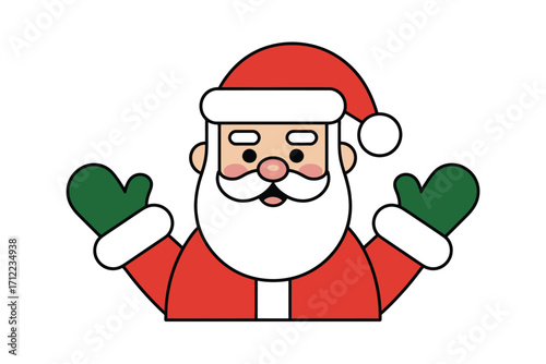 Cute cartoon santa claus with open arms and mittens