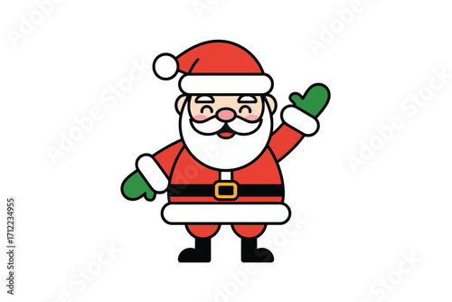 Cute cartoon santa claus waving hello with a cheerful expression
