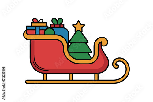 Christmas sleigh filled with gifts and a tree