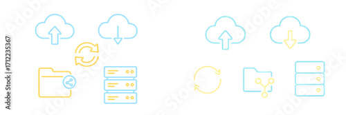 Cloud computing data storage synchronization network server folder share upload download technology icons