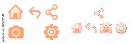 Modern digital interface symbols for web and app design, featuring user interface icons for navigation, settings, and common application functions