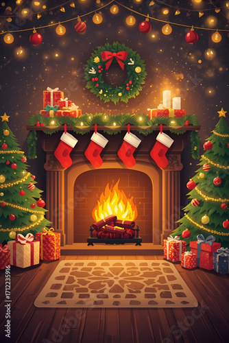 fireplace with christmas decorations
