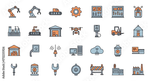 Industry Automation Technology Icons Set.