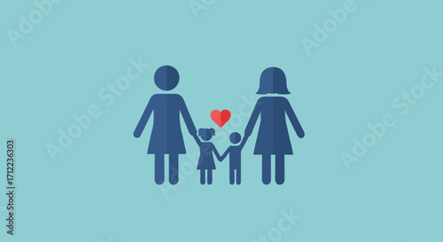 Illustration of a same-sex female couple with two children and a heart.