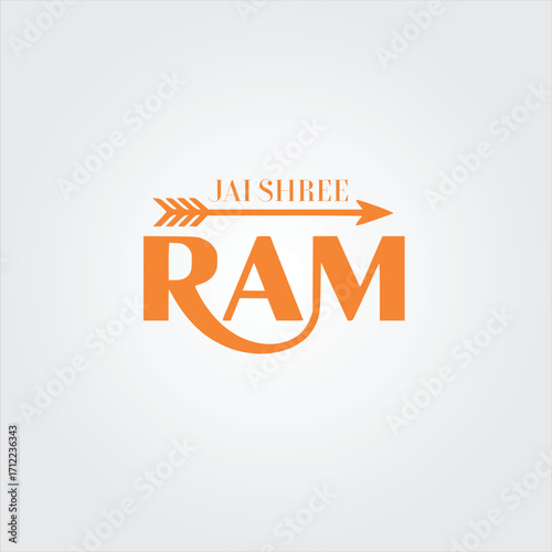 JAI SHREE RAM ram, orange text, arrow, logo, minimalist, simple, flat design, vector illustration
