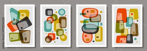 Abstract modern art poster background vector set with colorful geometric shapes for interior design. Collection of premium art design for cards, cover, banner, flyer, social media.