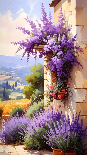 Lavender garden view painting