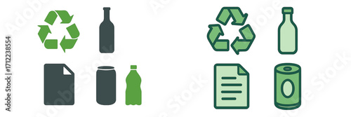 Recycling symbols and common waste materials for environmental protection and sustainable practices