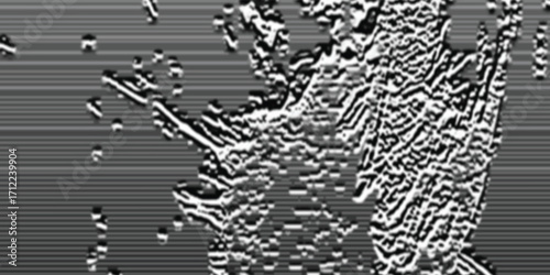 Dynamic Abstract Digital Glitch Pattern with Fragmented White Textures and Horizontal Lines.