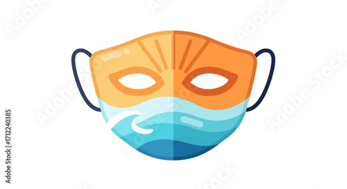 Orange and Blue Face Mask with Design.