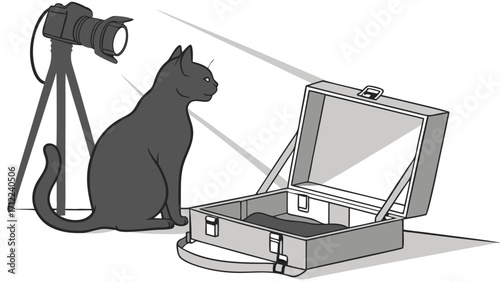 Studio Photography Setup with Cat and Open Case.