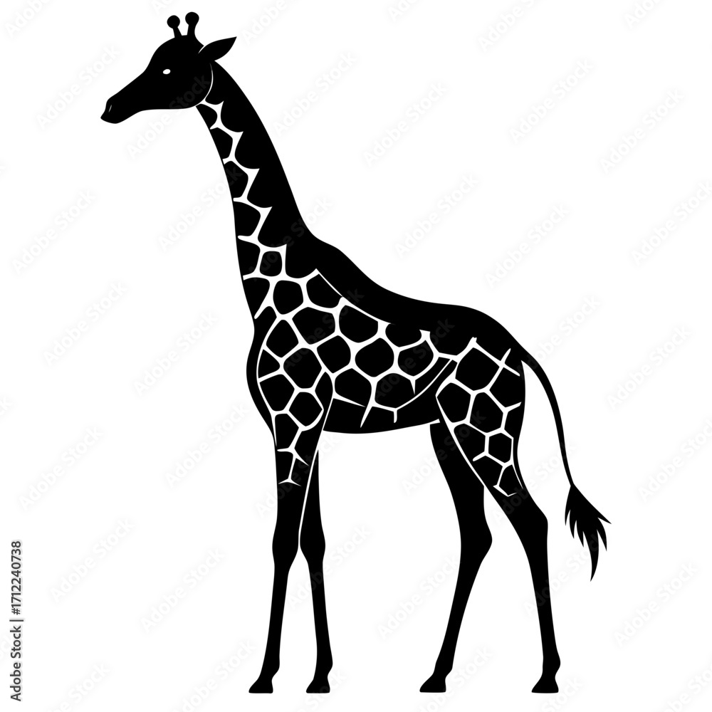 Obraz premium Giraffe Neck Stretch vector clean black silhouette design white background
