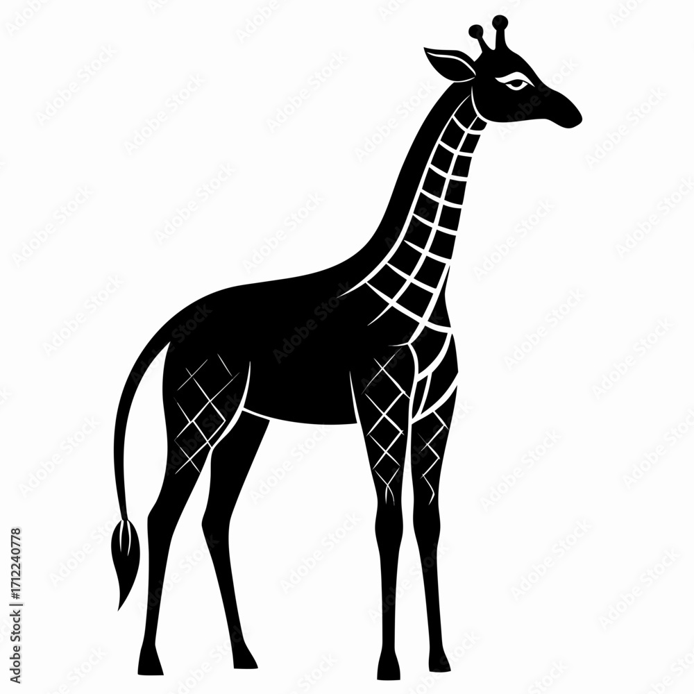 Fototapeta premium Giraffe Neck Stretch vector clean black silhouette design white background