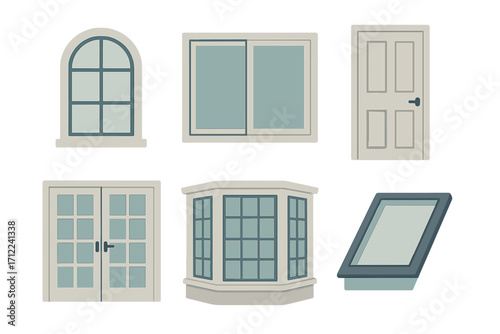 A comprehensive collection of architectural elements, including various styles of windows and doors, essential for modern and classic building design projects