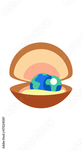Planet Earth as a Precious Pearl Inside an Open Seashell.