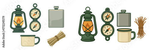 Essential camping and hiking equipment collection for outdoor adventures and wilderness exploration in nature