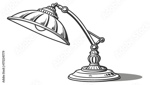 Vintage Desk Lamp Elegant Lighting Fixture Adjustable Table Lamp Home Office Decor Black and White Illustration Classic Style Lamp Interior Design Element Stylish Lighting Decorative Lamp.