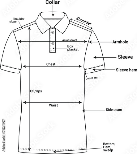 Garment Parts Diagram polo t shirt design vector	