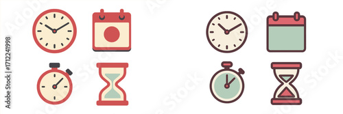 Digital symbols for time management, appointments, and deadlines in a modern flat design style, perfect for web and app interfaces