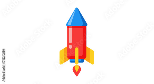 Red and blue rocket launching upwards.