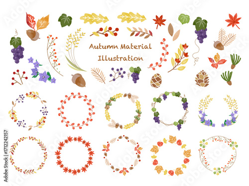 秋の植物とリースの素材セット/Autumn Botanical Material and Wreath Set