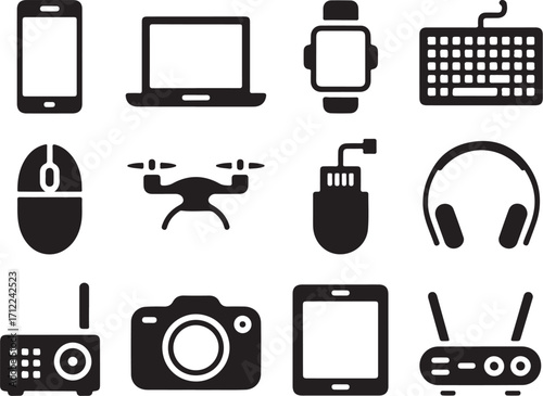 Modern tech gadgets collection, essential digital tools