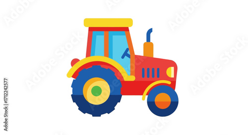 Red toy tractor with large wheels and yellow details.