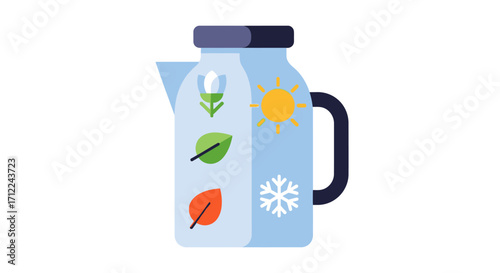 Seasonal Thermos with Weather and Foliage Icons.